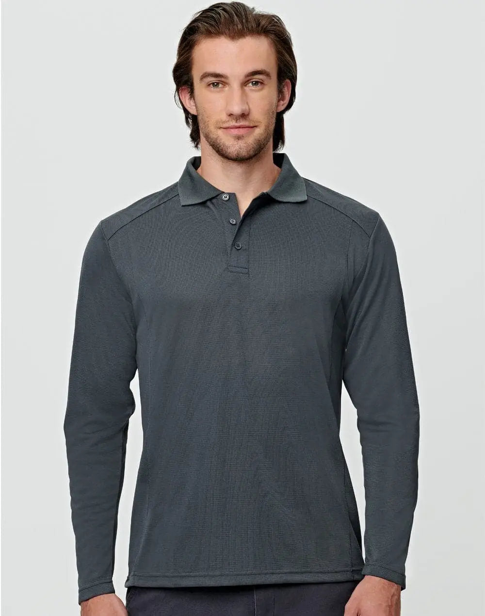 Mens Bamboo Charcoal Eco Fabric Long Sleeve Polo PS89 Casual Wear Winning Spirit